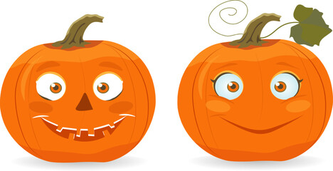Set of two vector drawn pumpkins for Halloween. Nice characters.