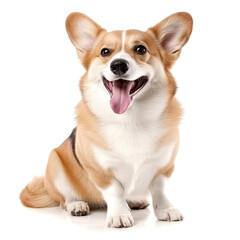 Full body friendly happy brown corgi dog sitting isolated on white background created with Generative AI Technology