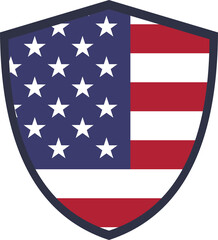 Illustration of the American (U.S.A.) flag inside a shield shape