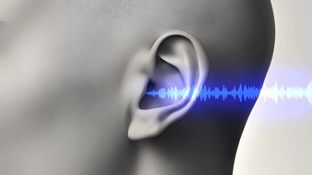 Sound flowing in to the ear animate footage. closeup
