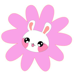 Cute cartoon rabbit in flower. Vector illustration on a white background.