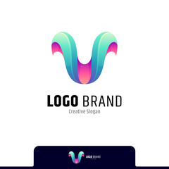 Letter v logo concept with leaf
