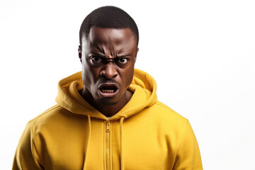 Obraz premium A Man In A Yellow Hoodie With An Angry Look On His Face