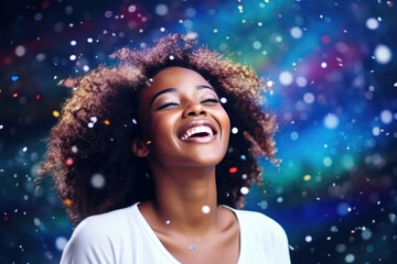 A Woman Laughing While Standing In The Snow