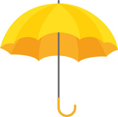 Cartoon colorful yellow umbrella icon. Yellow umbrella with handle protection from rain isolated on transparent  background. stylish rainy weather symbol. Flat style vector Illustration 