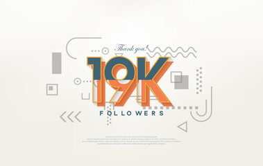 19k followers Thank you, with colorful cartoon numbers illustrations.