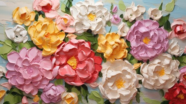 A close up of a painting of flowers