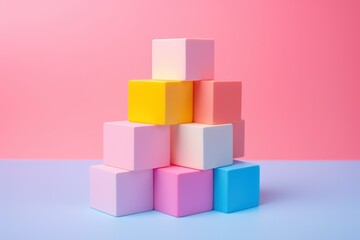  multi-colored cubes on a pink background. vertical photo