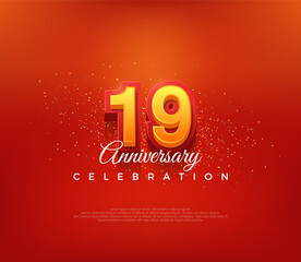 Modern 19th number design, for anniversary celebration in bold red color. Premium vector background for greeting and celebration.