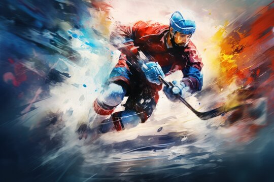 poster concept game of hockey. creative blurry colors. defocus with space for text