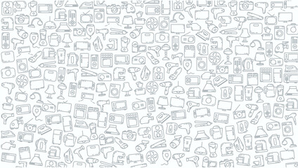Household appliances doodle line icon background.