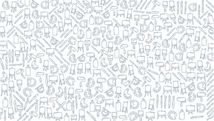 painting art drawing tools doodle background. art equipment line icon doodle background.