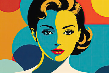 Stylish Woman Portrait in Retro Abstract, AI Generated
