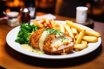 Chicken Kiev On Plate In Retrostyle Cafe