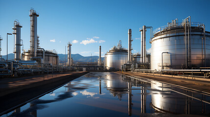 Obraz premium Industrial Elegance: An Oil Refinery Plant in Action