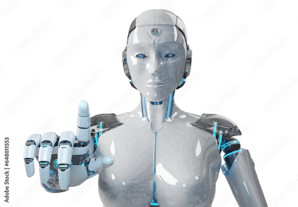 Canvas Prints isolated woman robot using artificial intelligence. futuristic cyborg pointing finger. 3d rendering  - Canvas Prints