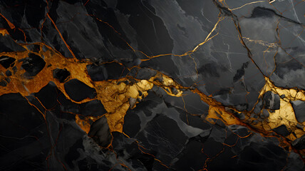 arafed image of a black and gold marble with a gold leaf Generative AI