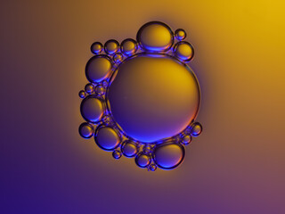 Close up soap bubble on water led light background