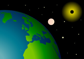 Sistema solar, la Tierra, la Luna, el sol y las estrellas. Astronomía © Montsilus