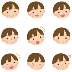 子供　男の子　小学生　表情セット　顔アイコン