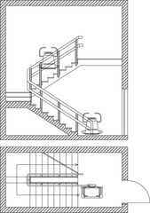 Vector sketch illustrating the technical design of how automatic stairs work for disabled people