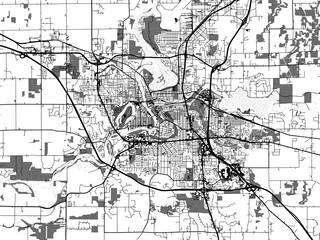 Greyscale vector city map of  Eau Claire Wisconsin in the United States of America with with water, fields and parks, and roads on a white background.