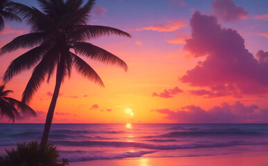 sunset on the beach. AI generated