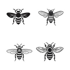 set of bees vector illustration isolated on transparent PNG background