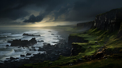 Obraz premium large cliff with a grassy area on the side of it Generative AI