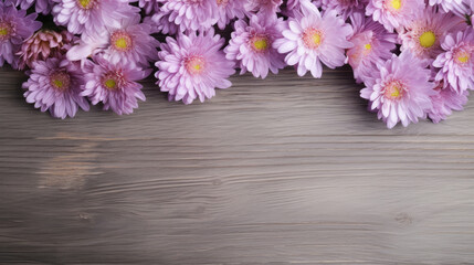 Obraz na płótnie Canvas Spring floral background Fresh Aster flowers on soft gray vintage wooden background created with Generative AI Technology