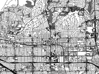 Fototapeta na wymiar Greyscale vector city map of Fullerton California in the United States of America with with water, fields and parks, and roads on a white background.