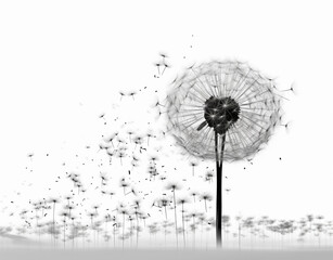 Embrace nature's charm with this enchanting dandelion flight silhouette - a mesmerizing touch to elevate any space Created with generative AI tools.