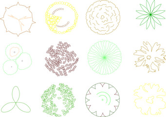 Vector sketch illustration clipart of trees and plants for completeness of images and designs seen from above