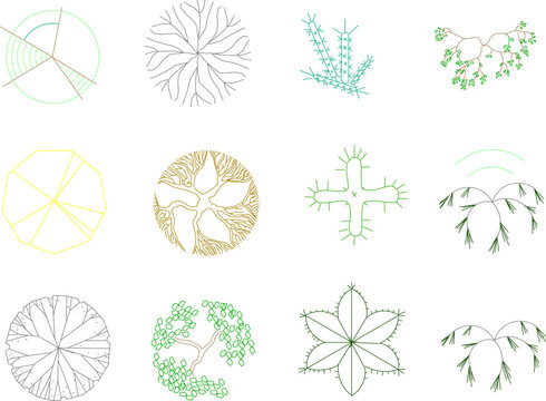Vector sketch illustration clipart of trees and plants for completeness of images and designs seen from above 