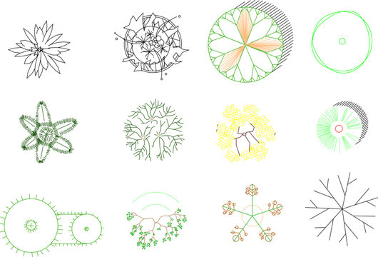 Vector sketch illustration clipart of trees and plants for completeness of images and designs seen from above