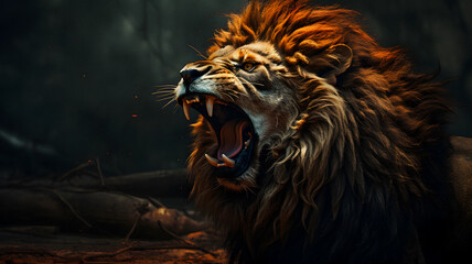 lion that is roaring its teeth in the dark Generative AI