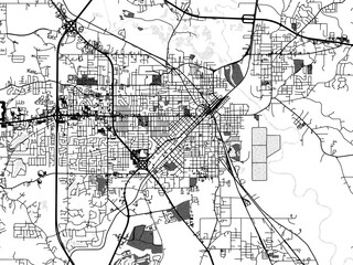 Greyscale vector city map of  Hattiesburg Mississippi in the United States of America with with water, fields and parks, and roads on a white background.