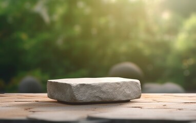 Blank square stone tabletop with blurred background