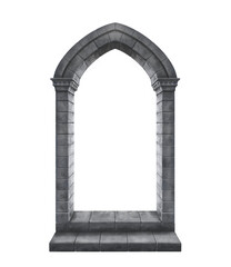 Gothic Arch. Medieval stone gate. Freehand digital drawing in Grey Scale.   © natalia