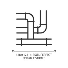 2D pixel perfect editable black pipeline icon, isolated vector, thin line illustration representing plumbing.