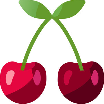 two cherries with leaves