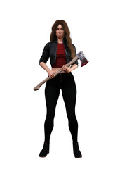 3D rendering of a killer with an axe, or a woman with an axe or a hatchet.  For horror book covers or horror movie poster designs.