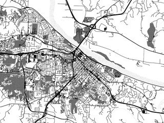Greyscale vector city map of  Jefferson City Missouri in the United States of America with with water, fields and parks, and roads on a white background.