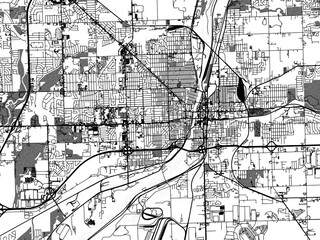 Greyscale vector city map of  Joliet Illinois in the United States of America with with water, fields and parks, and roads on a white background.
