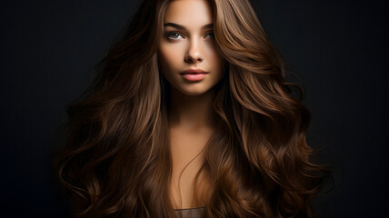 Fototapeta premium arafed woman with long brown hair posing in studio Generative AI