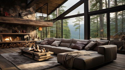 Minimalist Living Room with Forest View