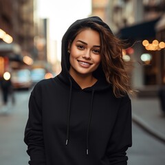 Illustration of a fashion portrait with plain hoodie mockup, AI Generated