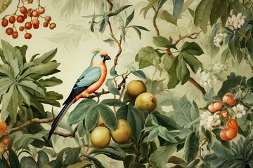 Vintage illustration of a bird on a branch