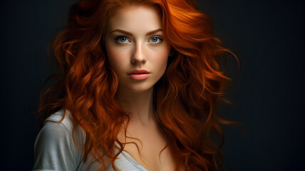 Naklejka premium redhead haired woman with blue eyes and long red hair Generative AI
