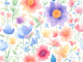 Obraz premium Watercolor flowers seamless pattern background, flowers made from watercolor paint splashes on white.